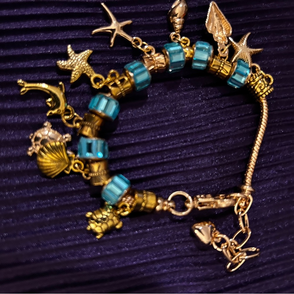 Gold and Blue Charm Bracelet